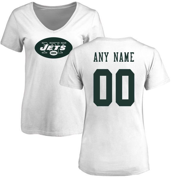 Women New York Jets NFL Pro Line White Custom Name and Number Logo Slim Fit T-Shirt